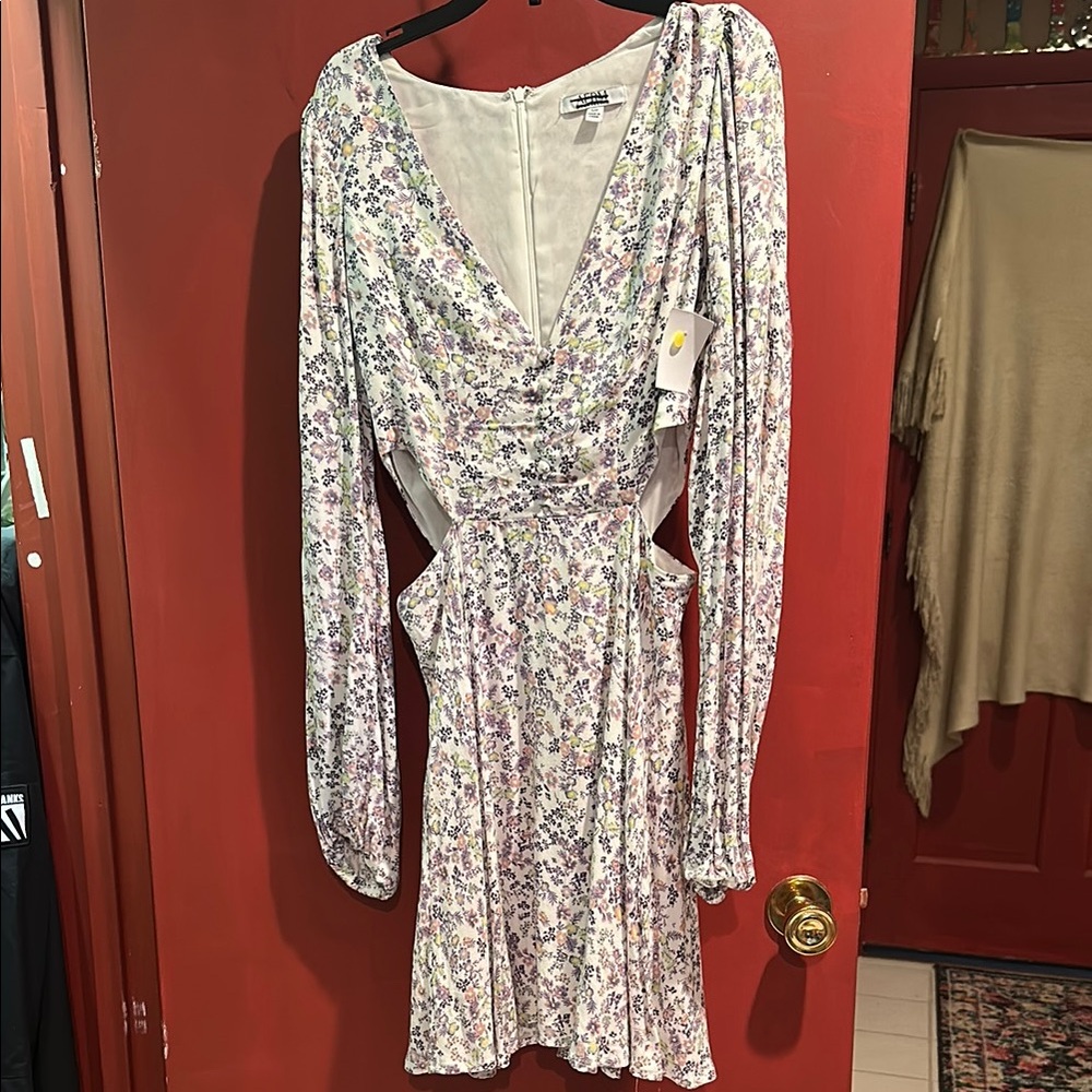 AFRM Purple Sequin Wrap Dress with Bishop Sleeves